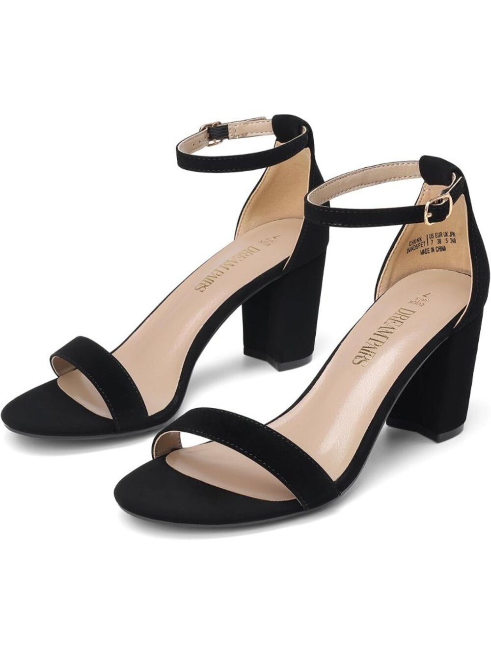 Dream Pairs Women's Black Nubuck Open Toe Ankle Strap Comfort Block Heel Sandals